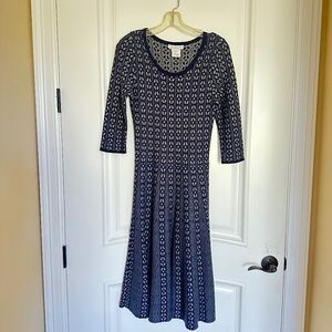 Keren Hart Navy Sweater Dress – Geometric Pattern, Flared Skirt - Size S